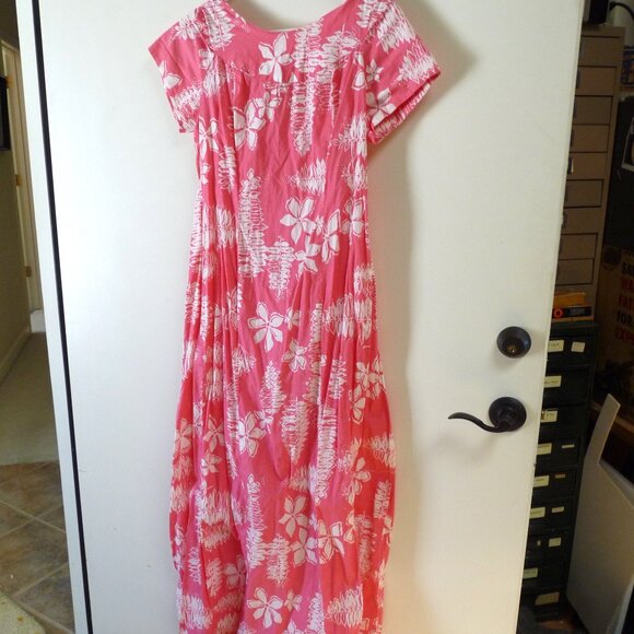 Sweethearts Hawaii maxi cotton tropical floral print dress pink white 14 - Picture 1 of 5